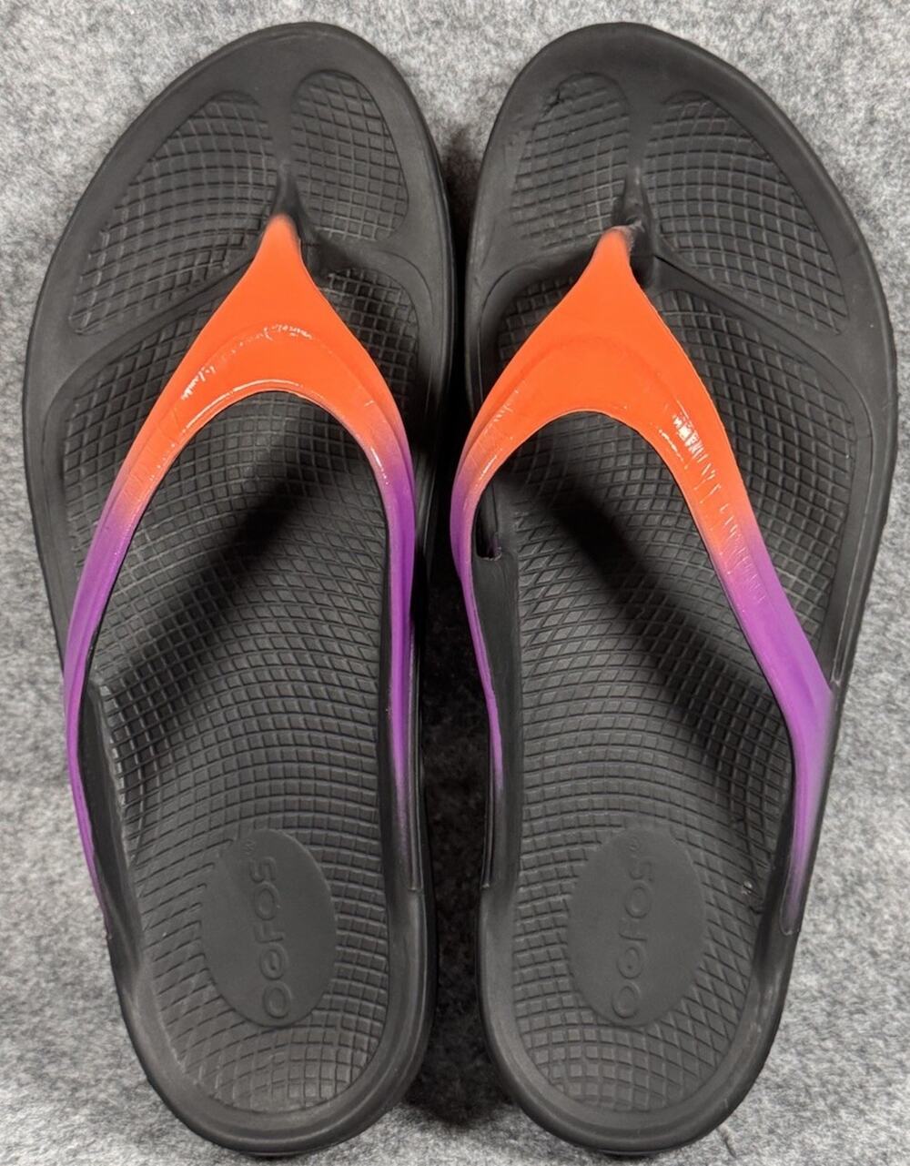 Oofos Oolala Luxe Recovery Thong Sandals Limited Coral & Purple Size 10